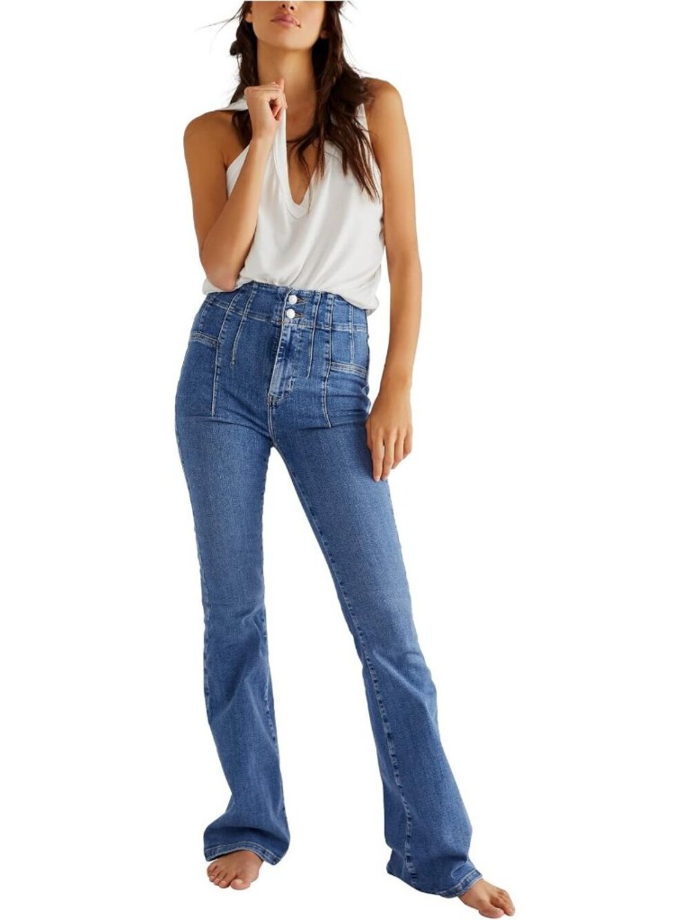 Trendy High-Waisted Flare Jeans | Distressed Denim | Boho Chic Style